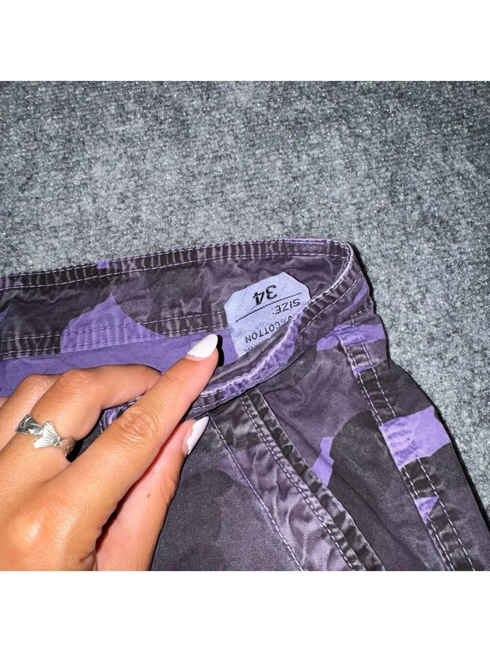 Grail Purple Camo Baggy Cargo Shorts Mens LG 34 Vtg y2k 90s Rare